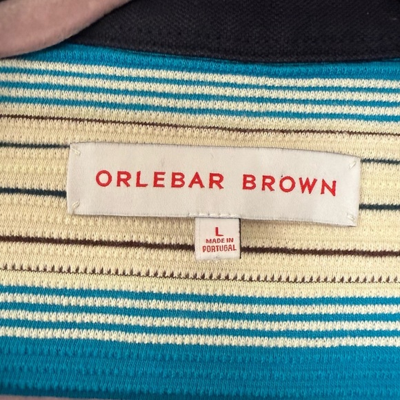 Orlebar Brown Polo Shirt Men’s Blue Cream Striped Size Large - Picture 3 of 5